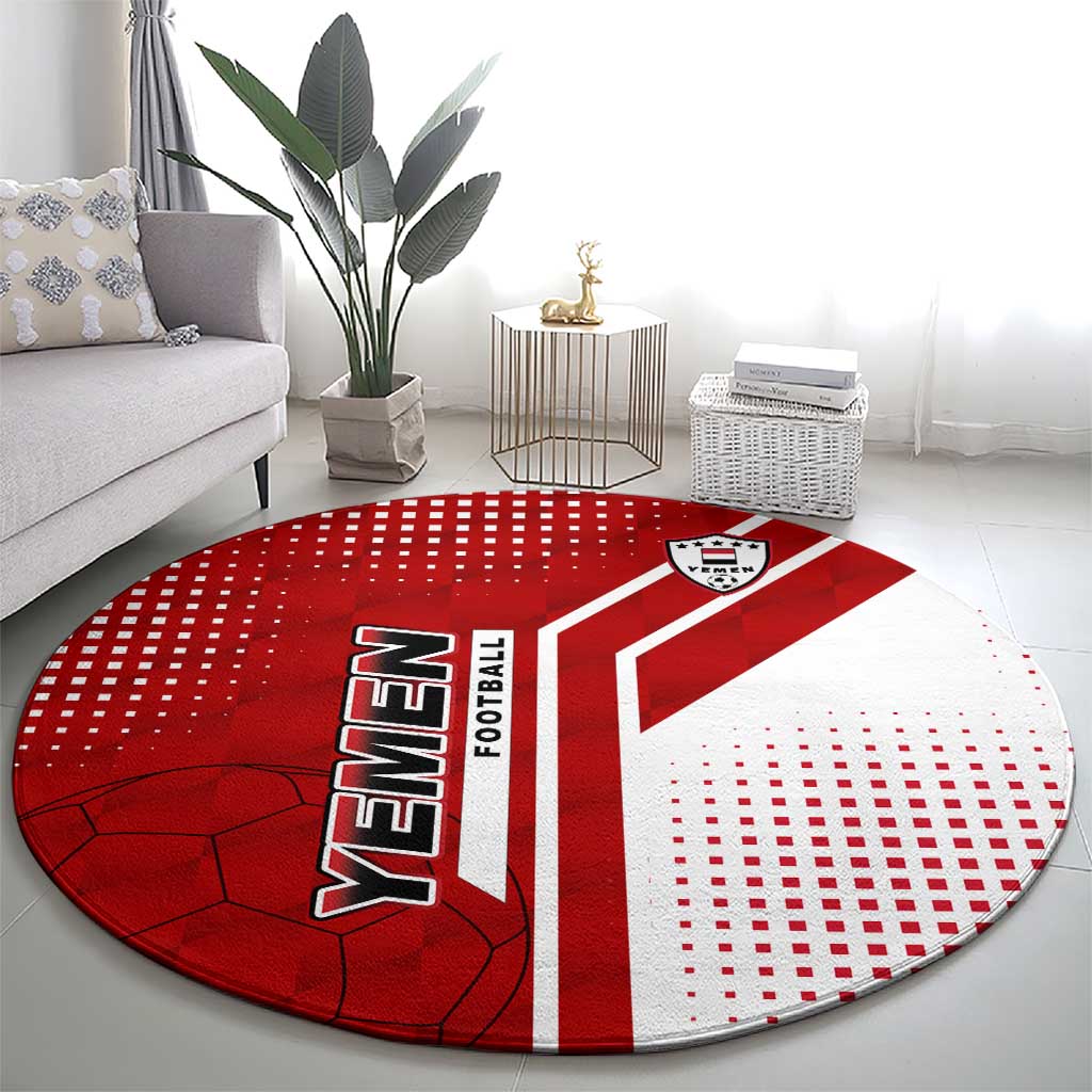 Yemen Football Round Carpet with Red and White Flag Design