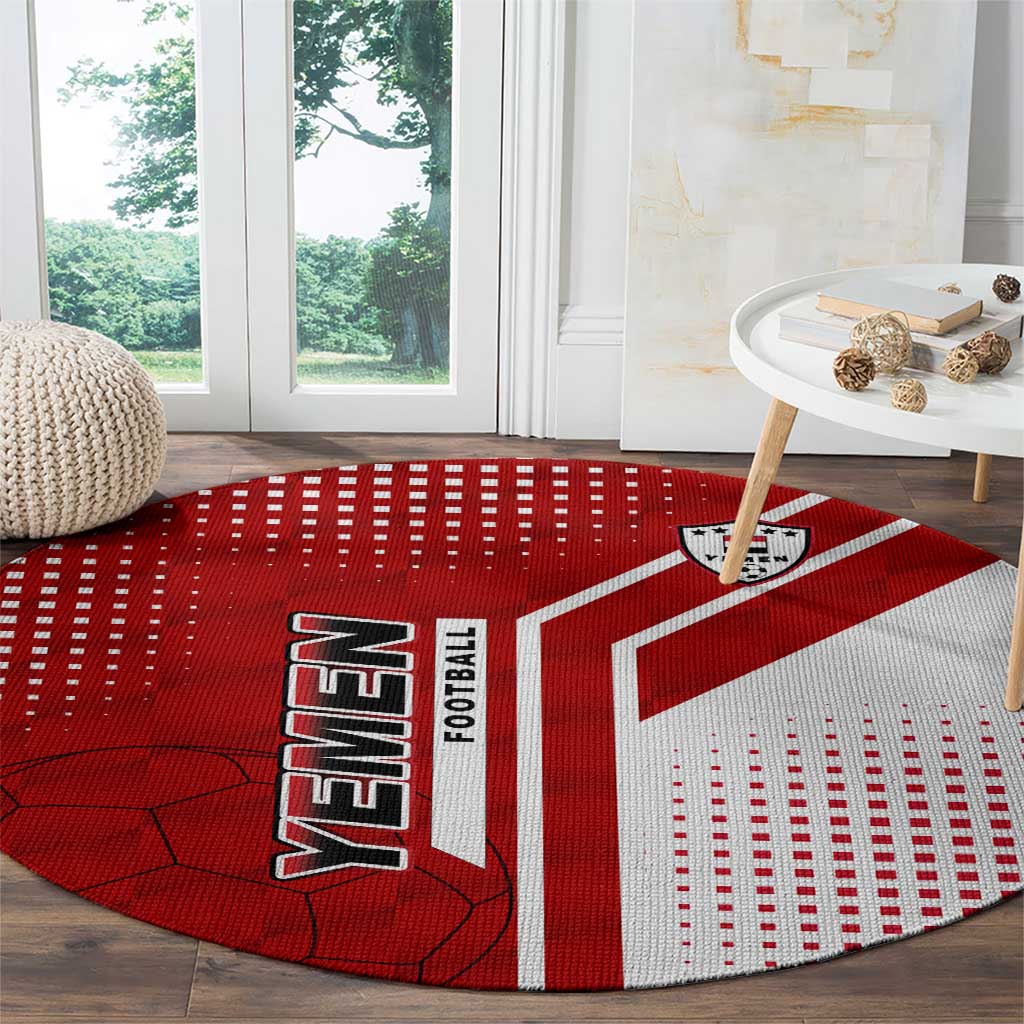 Yemen Football Round Carpet with Red and White Flag Design