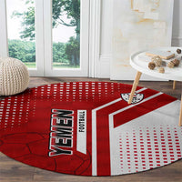 Yemen Football Round Carpet with Red and White Flag Design