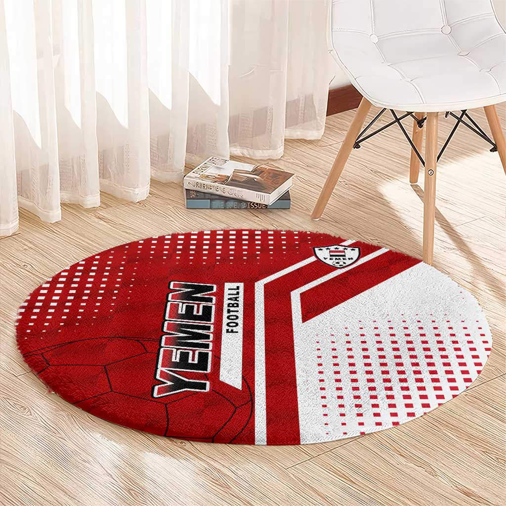Yemen Football Round Carpet with Red and White Flag Design
