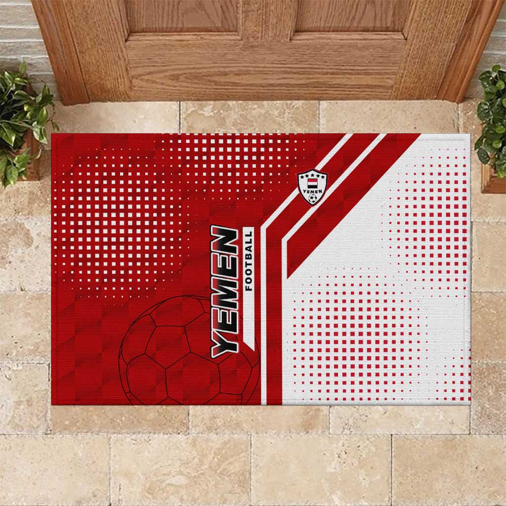 Yemen Football Rubber Doormat with Red and White Flag Design