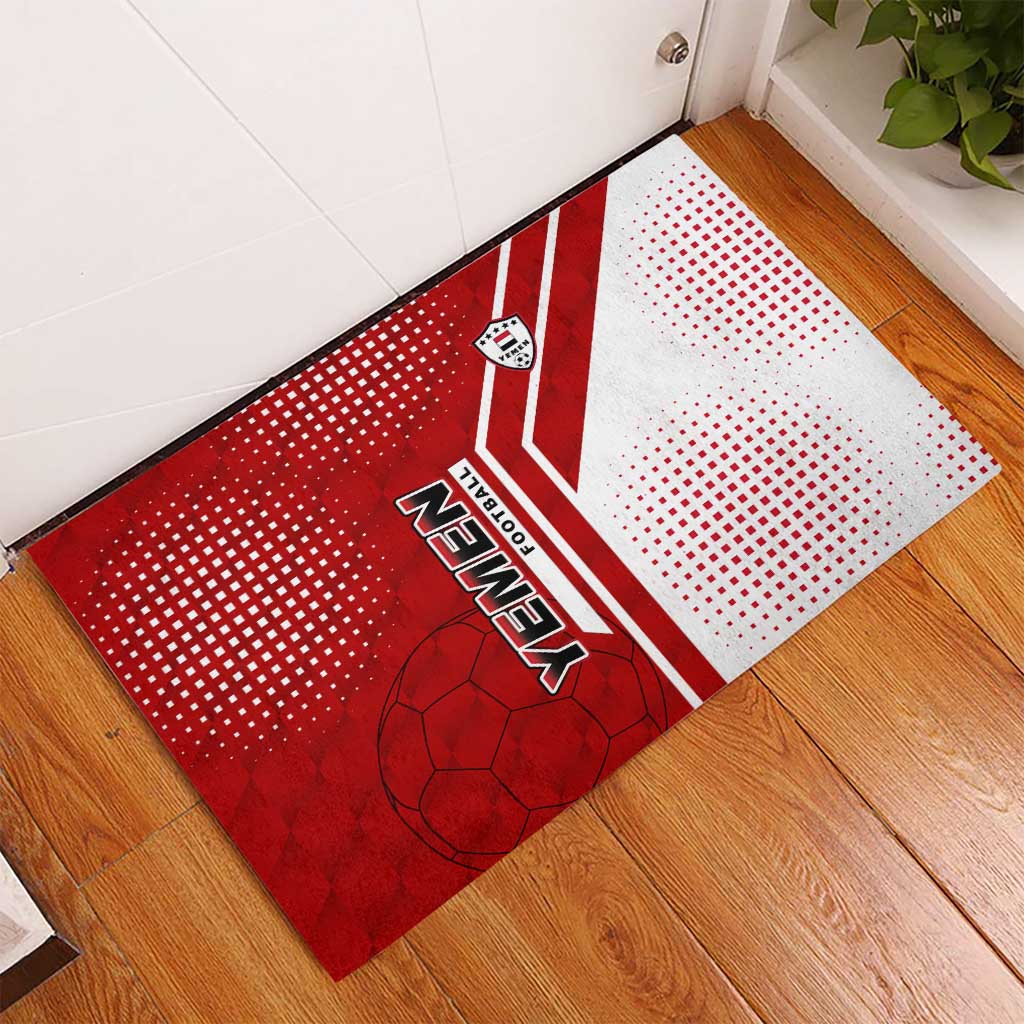 Yemen Football Rubber Doormat with Red and White Flag Design