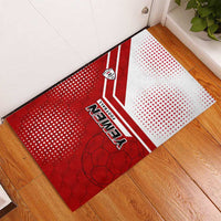 Yemen Football Rubber Doormat with Red and White Flag Design