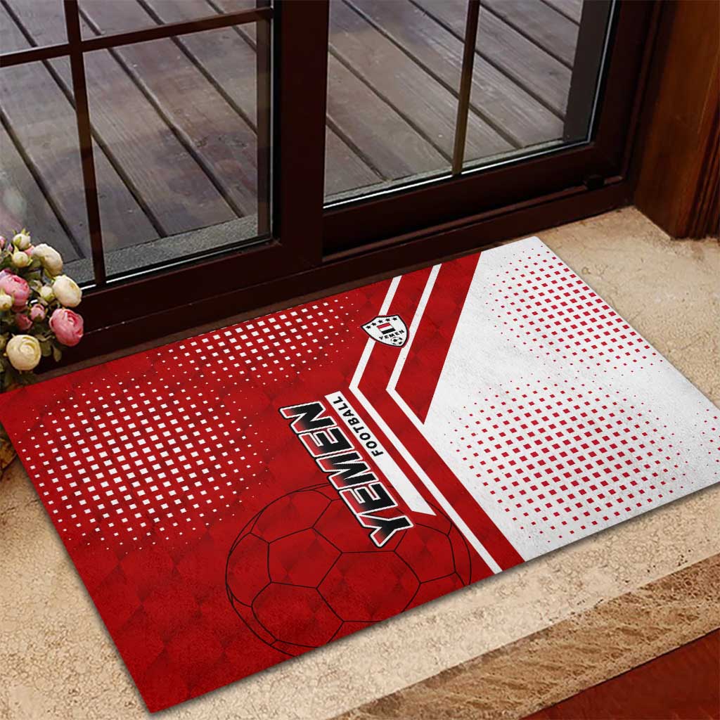 Yemen Football Rubber Doormat with Red and White Flag Design