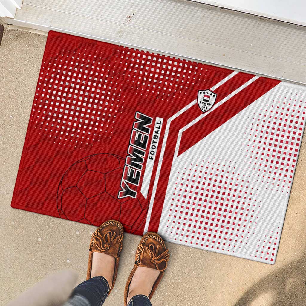 Yemen Football Rubber Doormat with Red and White Flag Design
