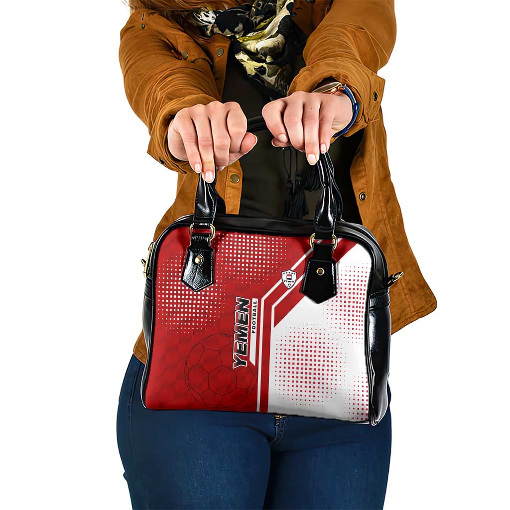 Yemen Football Shoulder Handbag with Red and White Flag Design