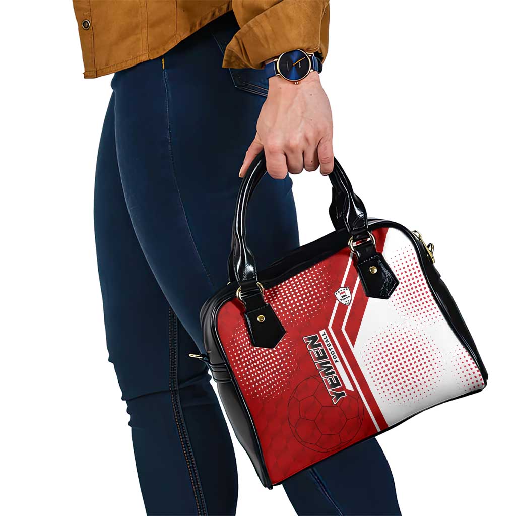 Yemen Football Shoulder Handbag with Red and White Flag Design