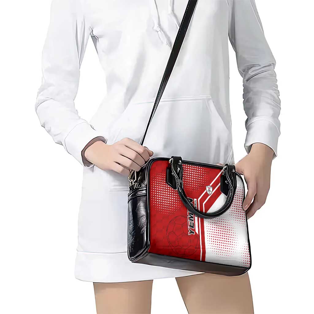 Yemen Football Shoulder Handbag with Red and White Flag Design