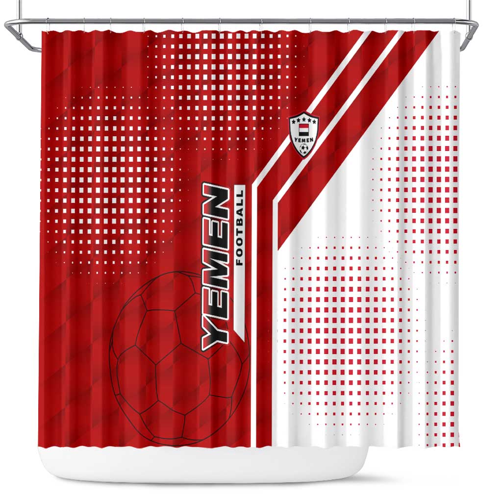 Yemen Football Shower Curtain with Red and White Flag Design