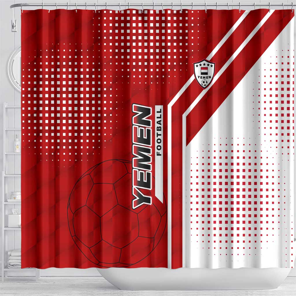 Yemen Football Shower Curtain with Red and White Flag Design