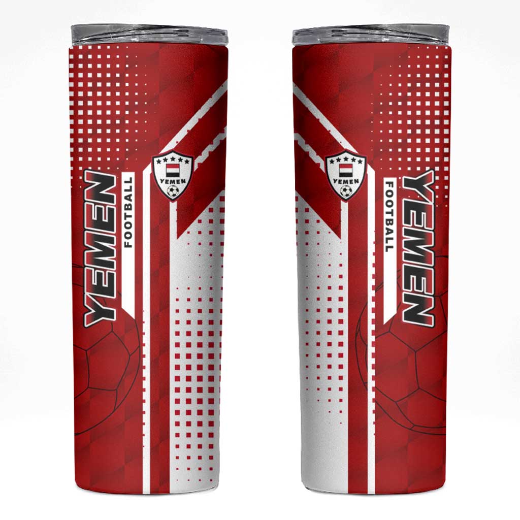 Yemen Football Skinny Tumbler with Red and White Flag Design