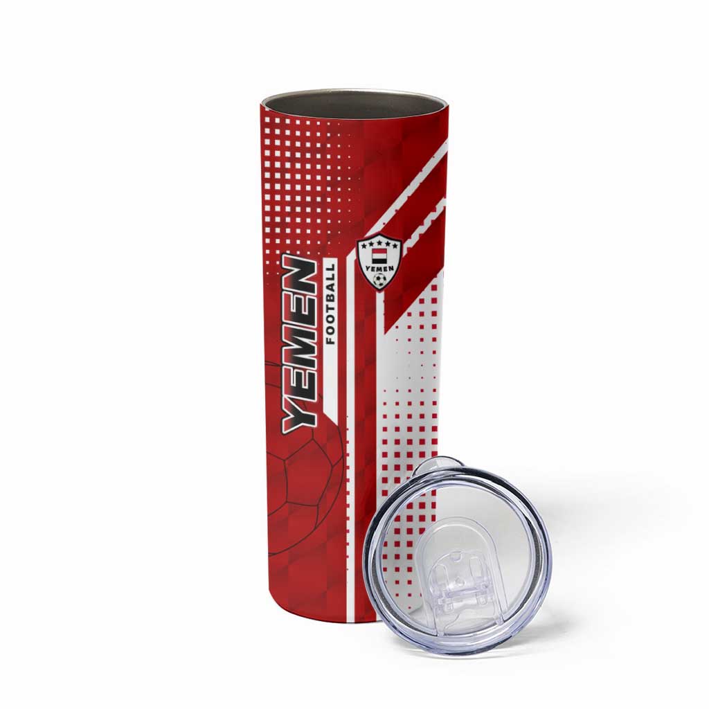 Yemen Football Skinny Tumbler with Red and White Flag Design