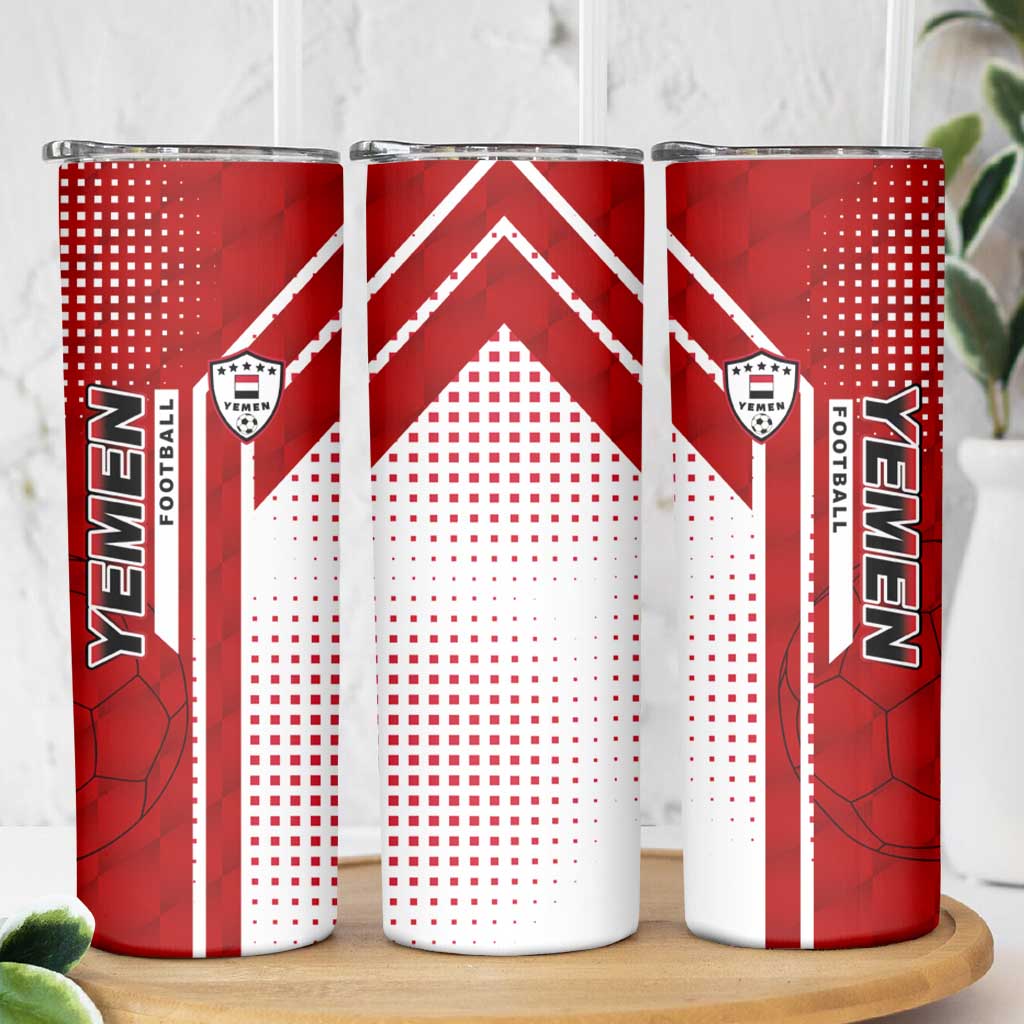 Yemen Football Skinny Tumbler with Red and White Flag Design
