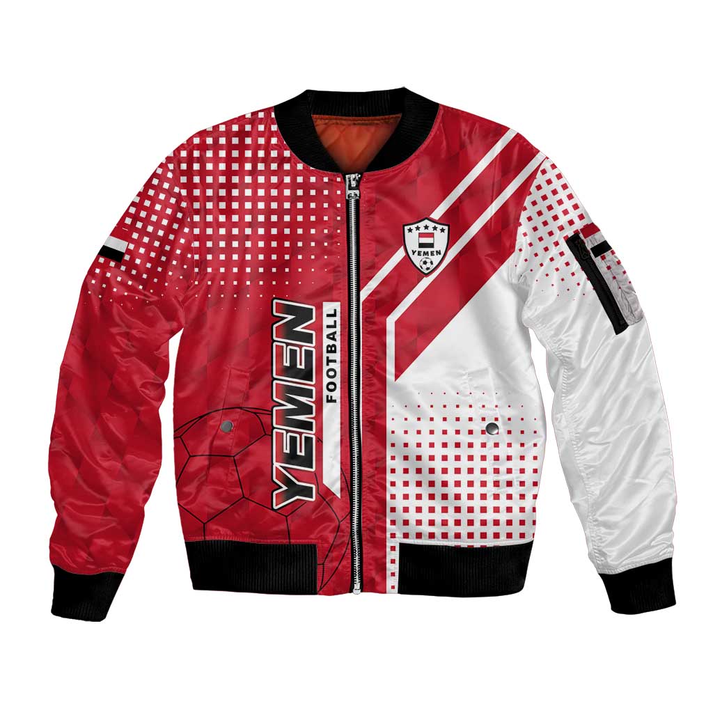 Yemen Football Sleeve Zip Bomber Jacket with Red and White Flag Design