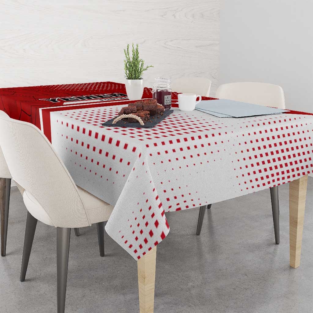Yemen Football Tablecloth with Red and White Flag Design