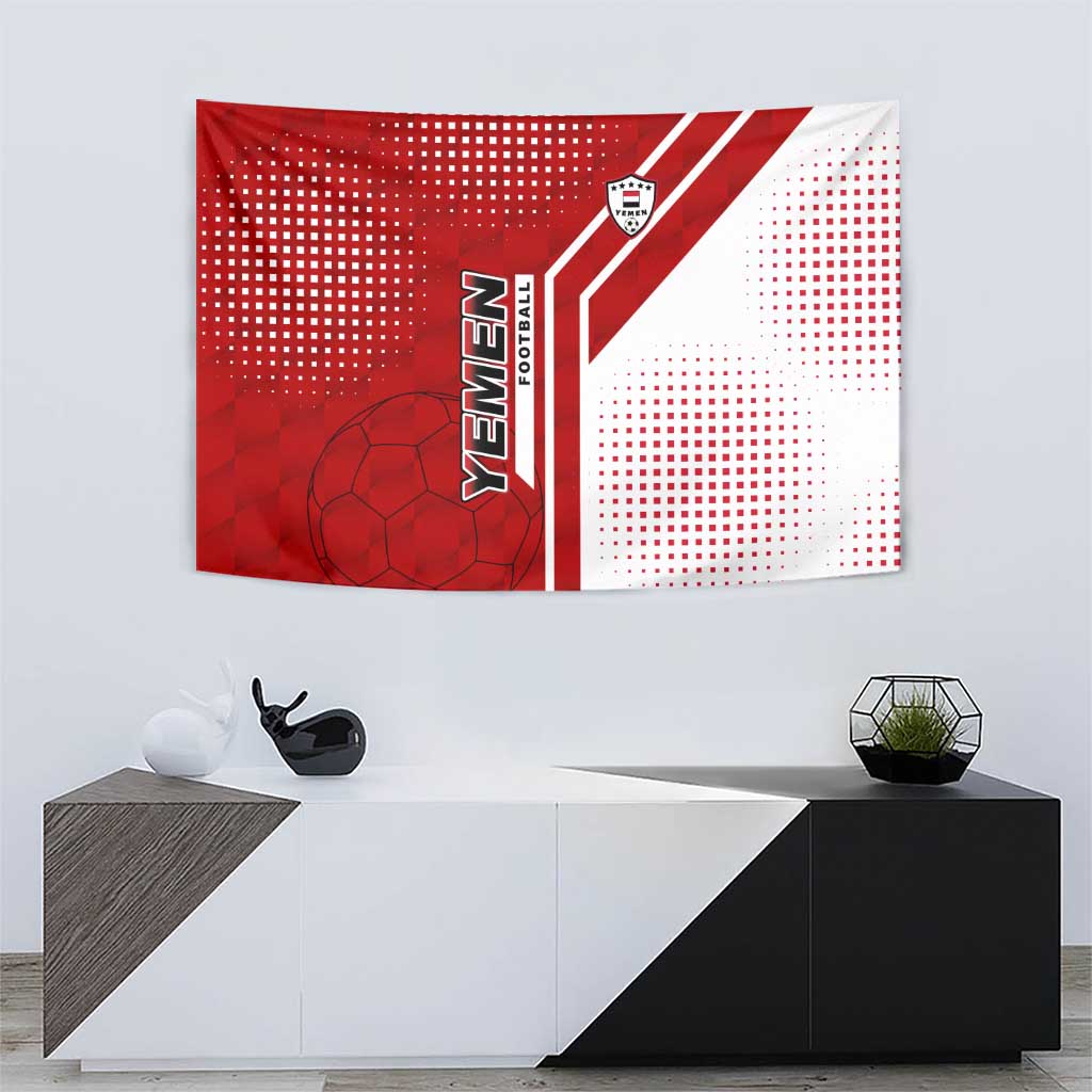 Yemen Football Tapestry with Red and White Flag Design