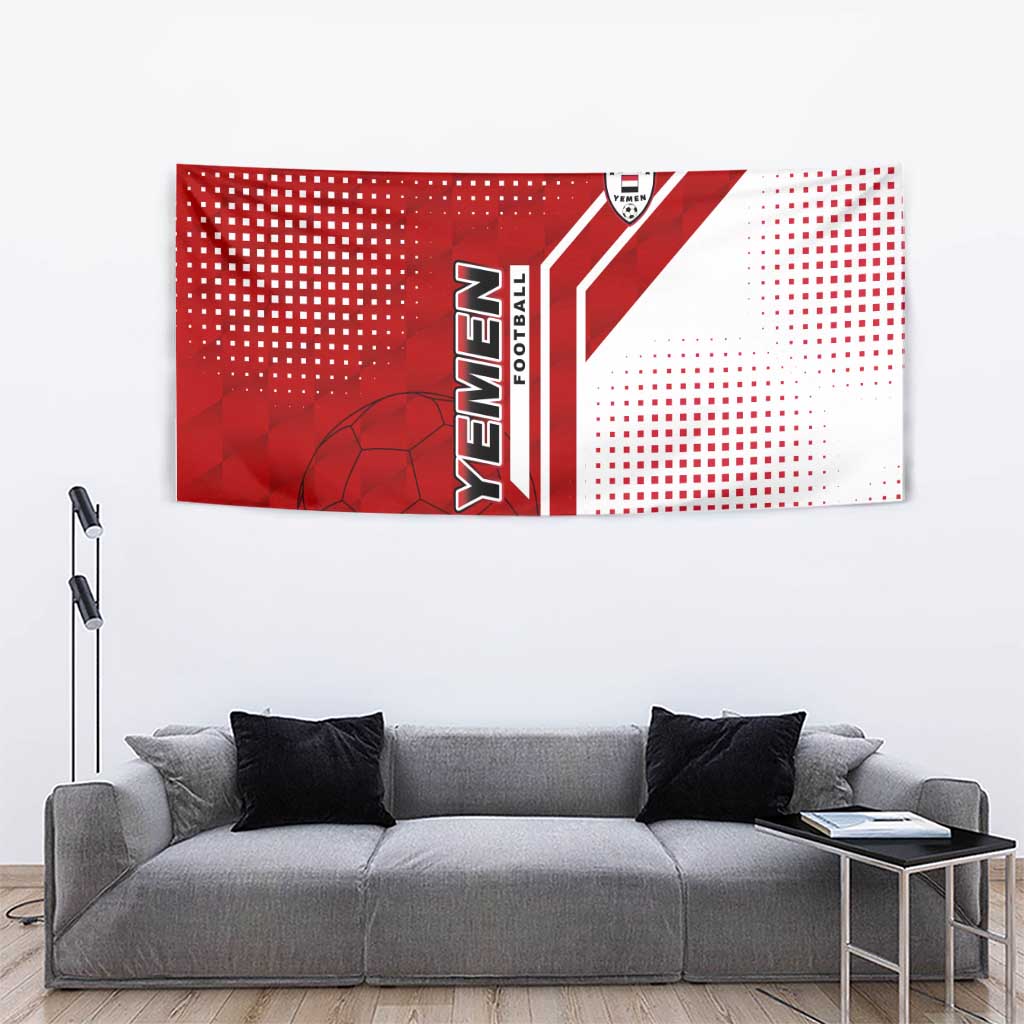 Yemen Football Tapestry with Red and White Flag Design