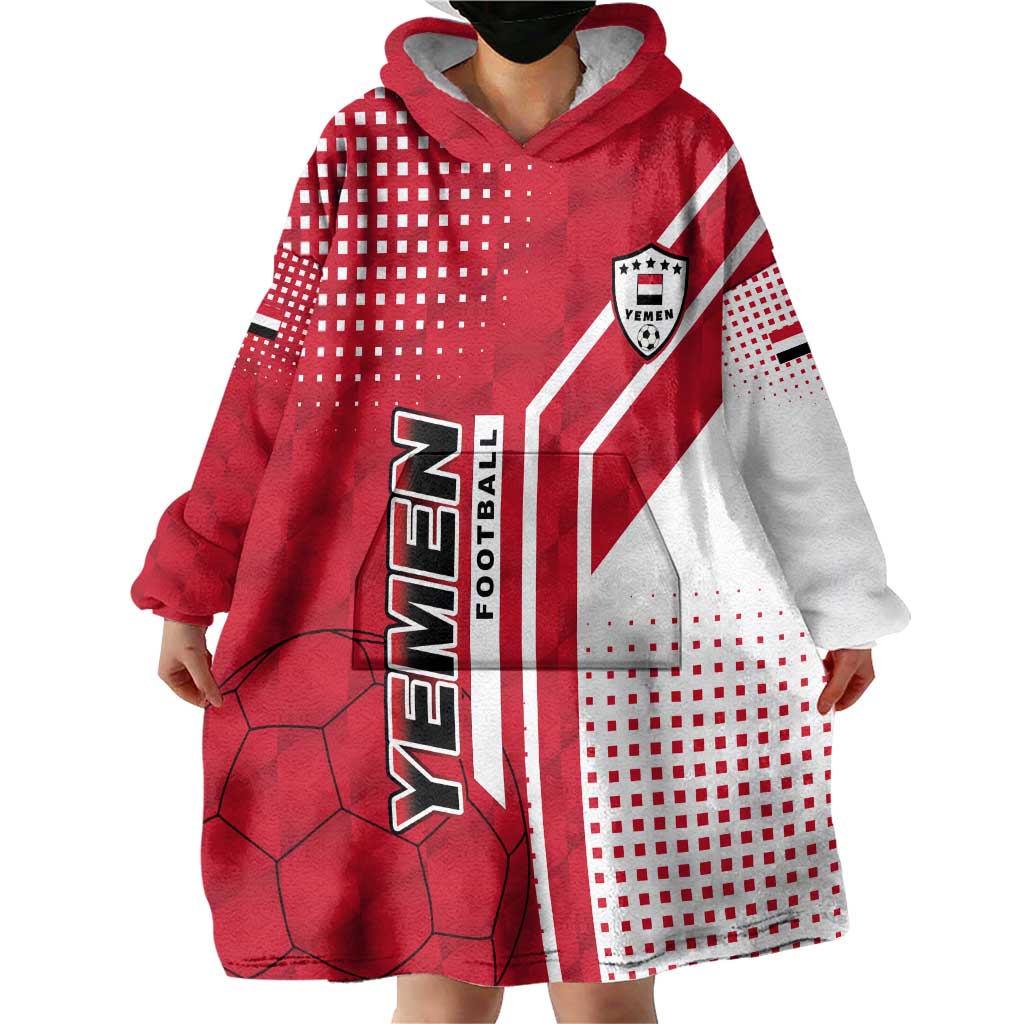 Yemen Football Wearable Blanket Hoodie with Red and White Flag Design