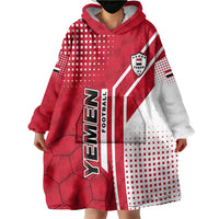 Yemen Football Wearable Blanket Hoodie with Red and White Flag Design