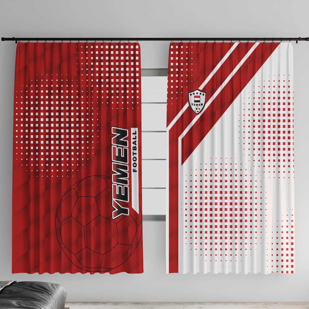 Yemen Football Window Curtain with Red and White Flag Design