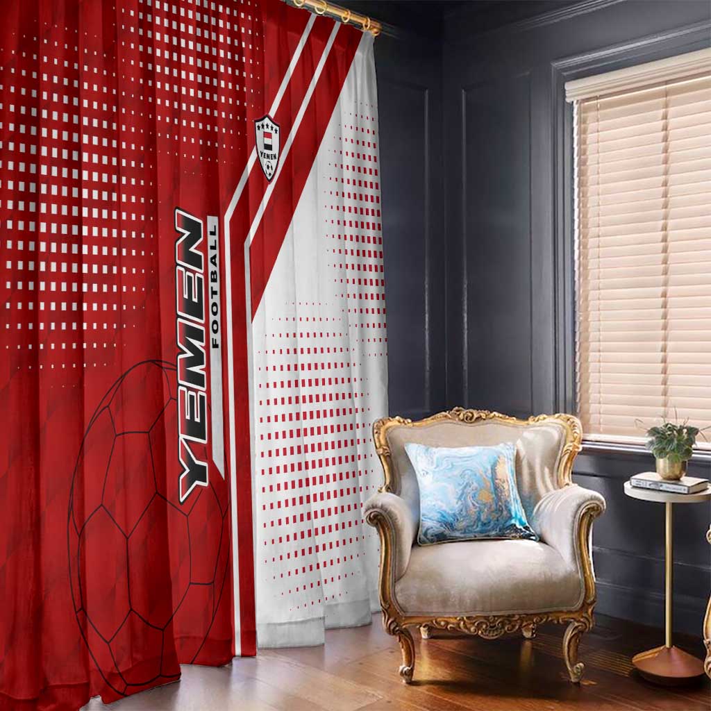 Yemen Football Window Curtain with Red and White Flag Design