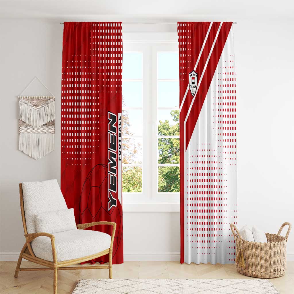 Yemen Football Window Curtain with Red and White Flag Design