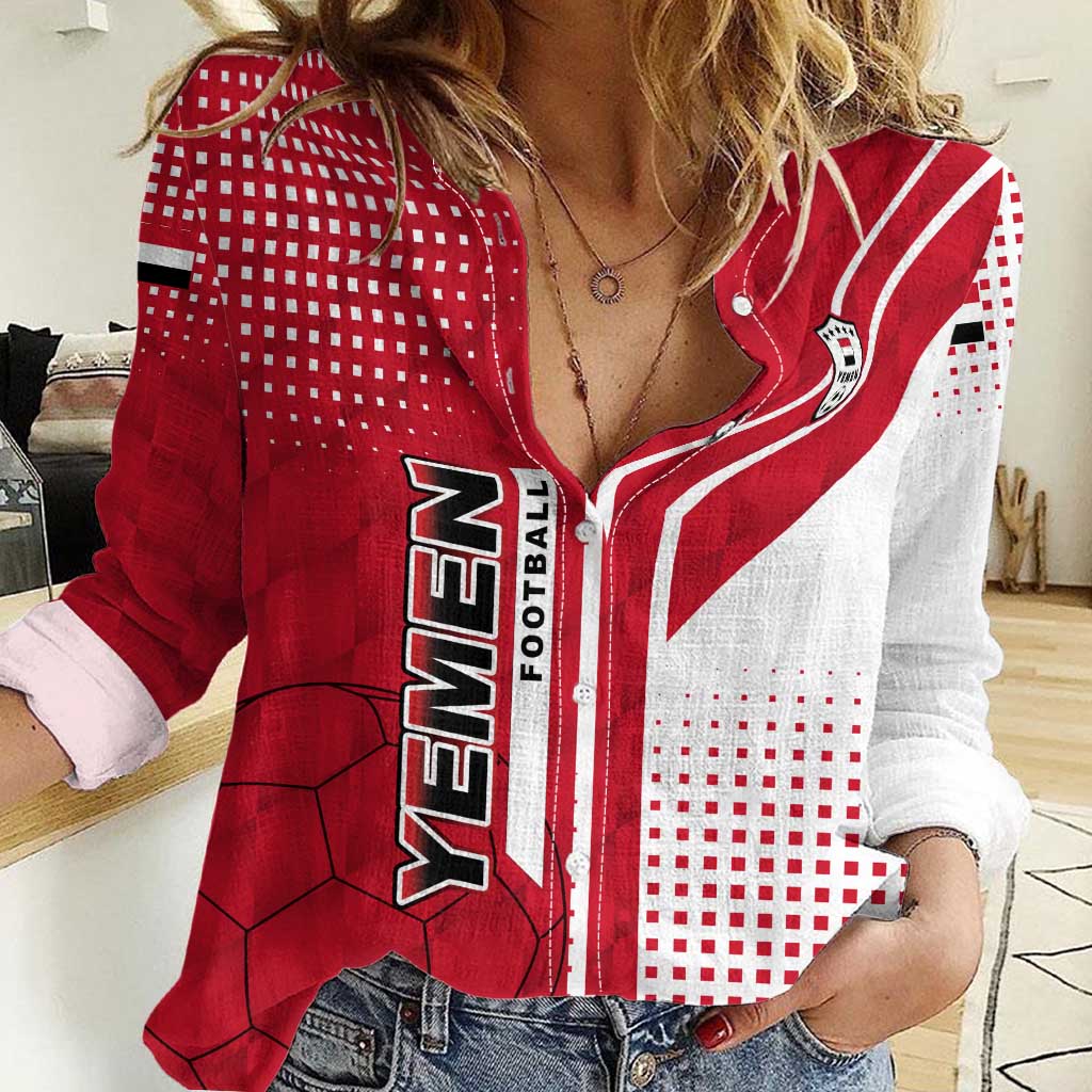 Yemen Football Women Casual Shirt with Red and White Flag Design