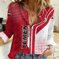 Yemen Football Women Casual Shirt with Red and White Flag Design