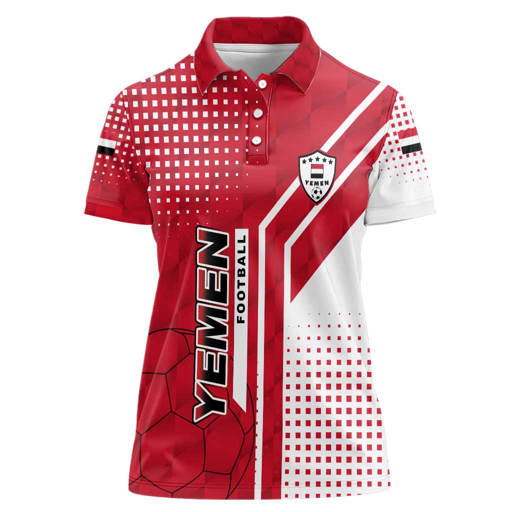 Yemen Football Women Polo Shirt with Red and White Flag Design