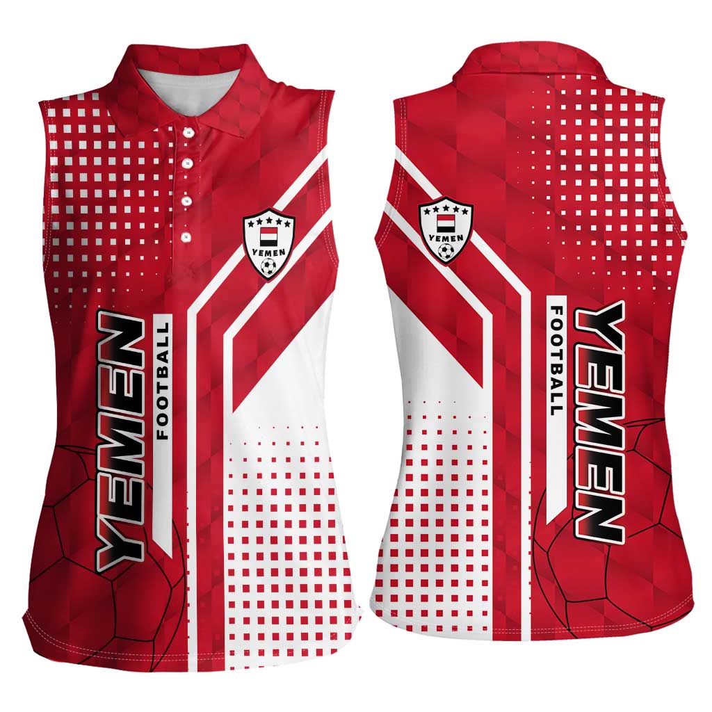 Yemen Football Women Sleeveless Polo Shirt with Red and White Flag Design