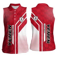 Yemen Football Women Sleeveless Polo Shirt with Red and White Flag Design