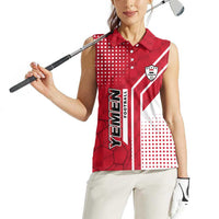 Yemen Football Women Sleeveless Polo Shirt with Red and White Flag Design