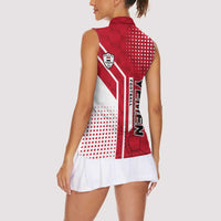 Yemen Football Women Sleeveless Polo Shirt with Red and White Flag Design