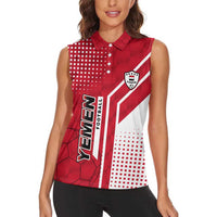 Yemen Football Women Sleeveless Polo Shirt with Red and White Flag Design