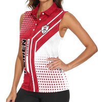 Yemen Football Women Sleeveless Polo Shirt with Red and White Flag Design