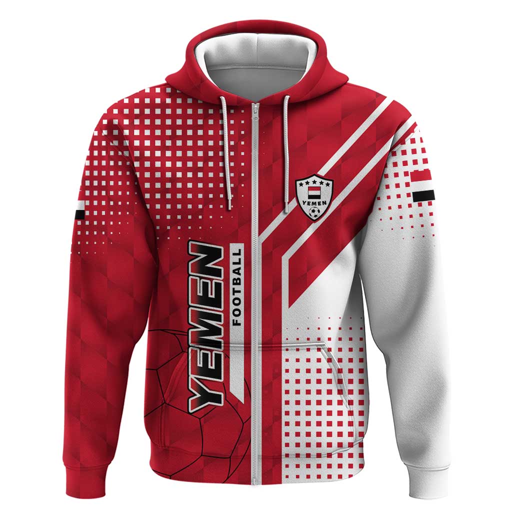 Yemen Football Zip Hoodie with Red and White Flag Design