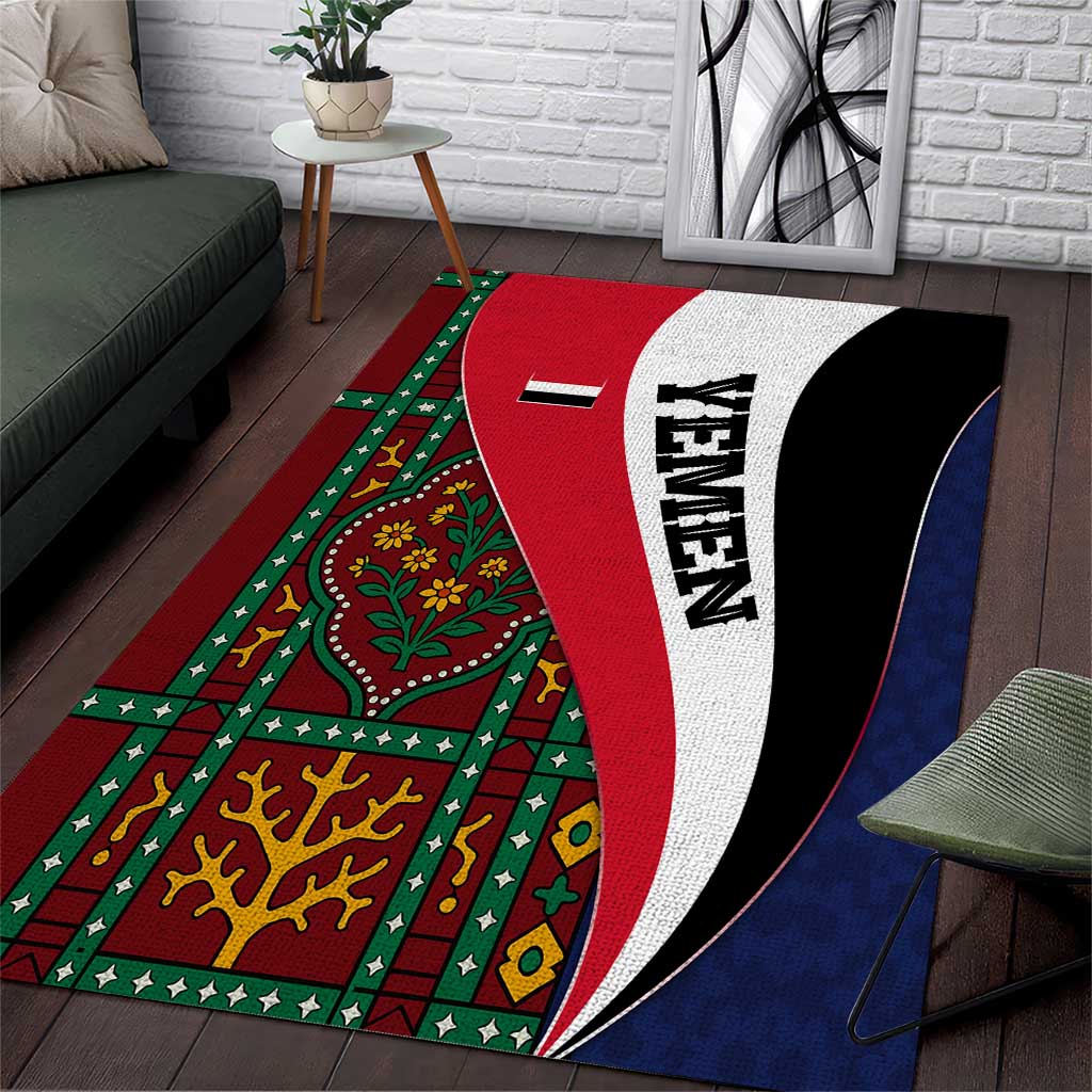 Yemen Heritage Area Rug with Traditional Pattern and Flag Colors