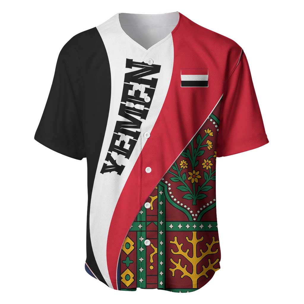 Yemen Heritage Baseball Jersey with Traditional Pattern and Flag Colors
