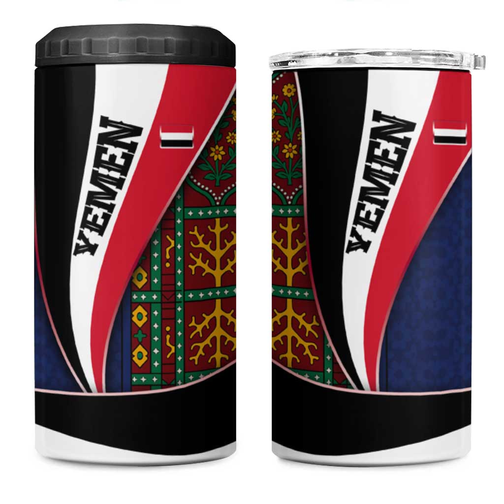 Yemen Heritage 4 in 1 Can Cooler Tumbler with Traditional Pattern and Flag Colors