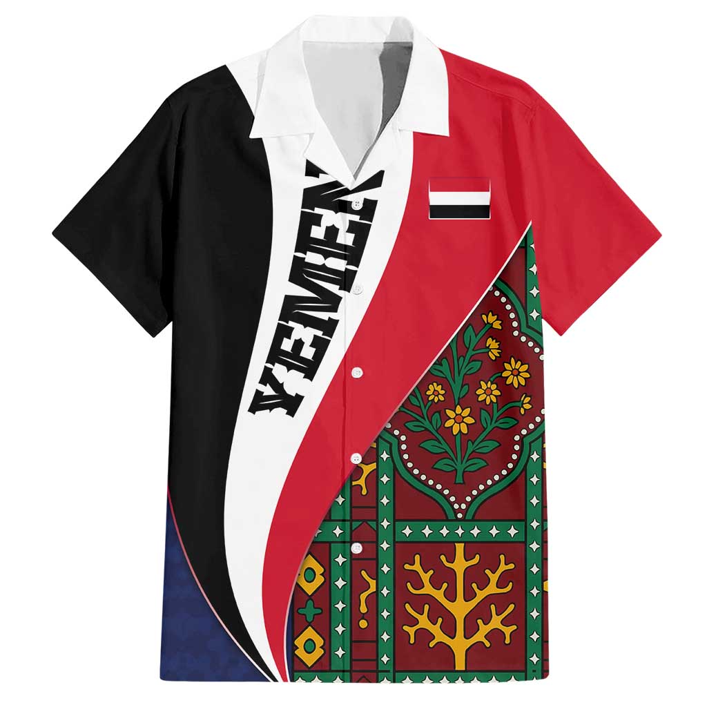 Yemen Heritage Hawaiian Shirt with Traditional Pattern and Flag Colors