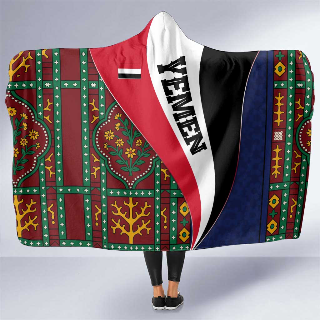 Yemen Heritage Hooded Blanket with Traditional Pattern and Flag Colors