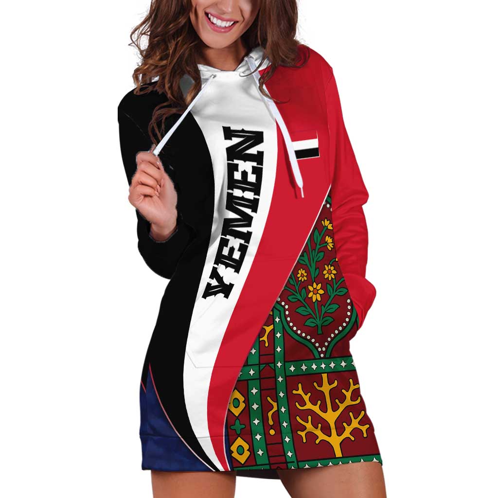 Yemen Heritage Hoodie Dress with Traditional Pattern and Flag Colors
