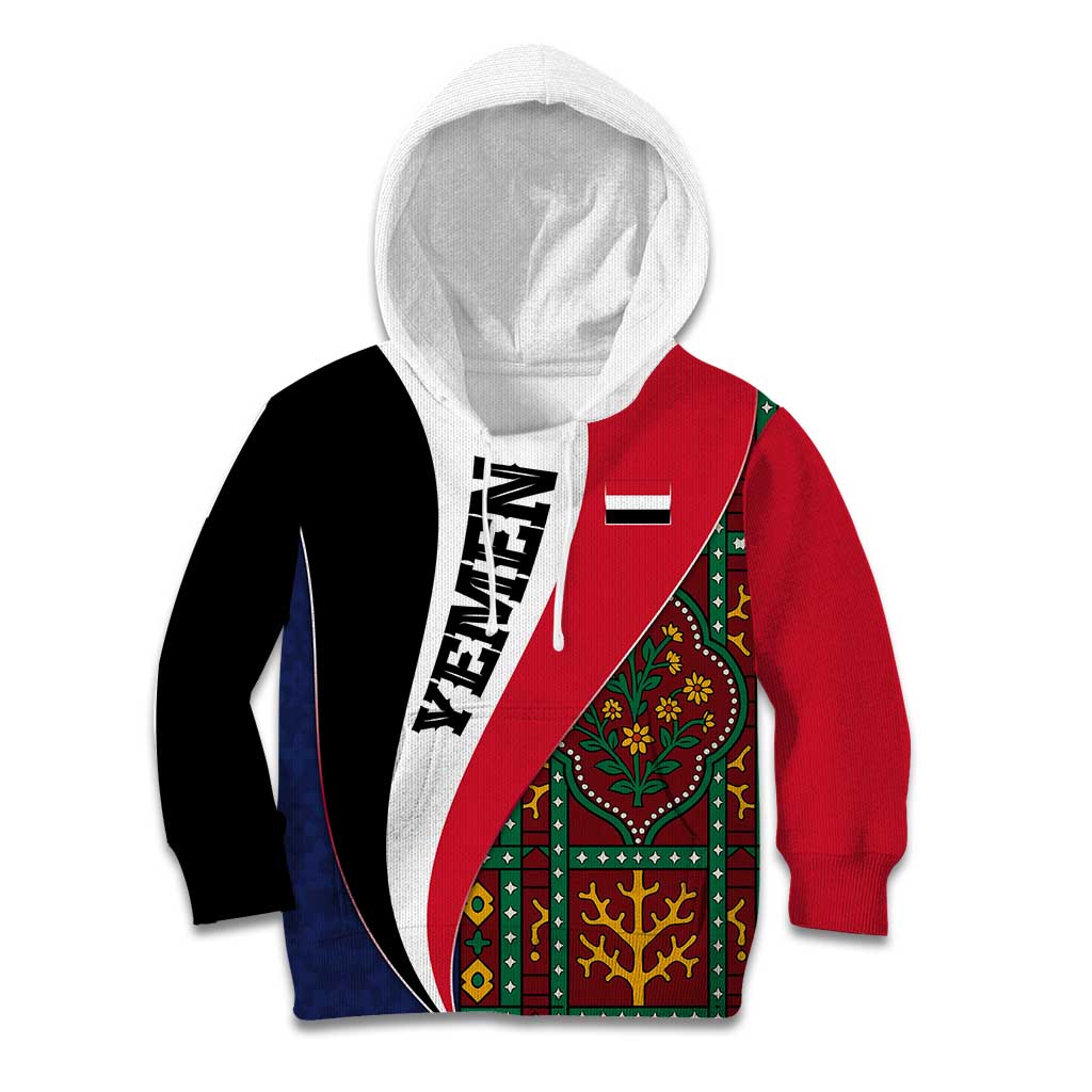Yemen Heritage Kid Hoodie with Traditional Pattern and Flag Colors