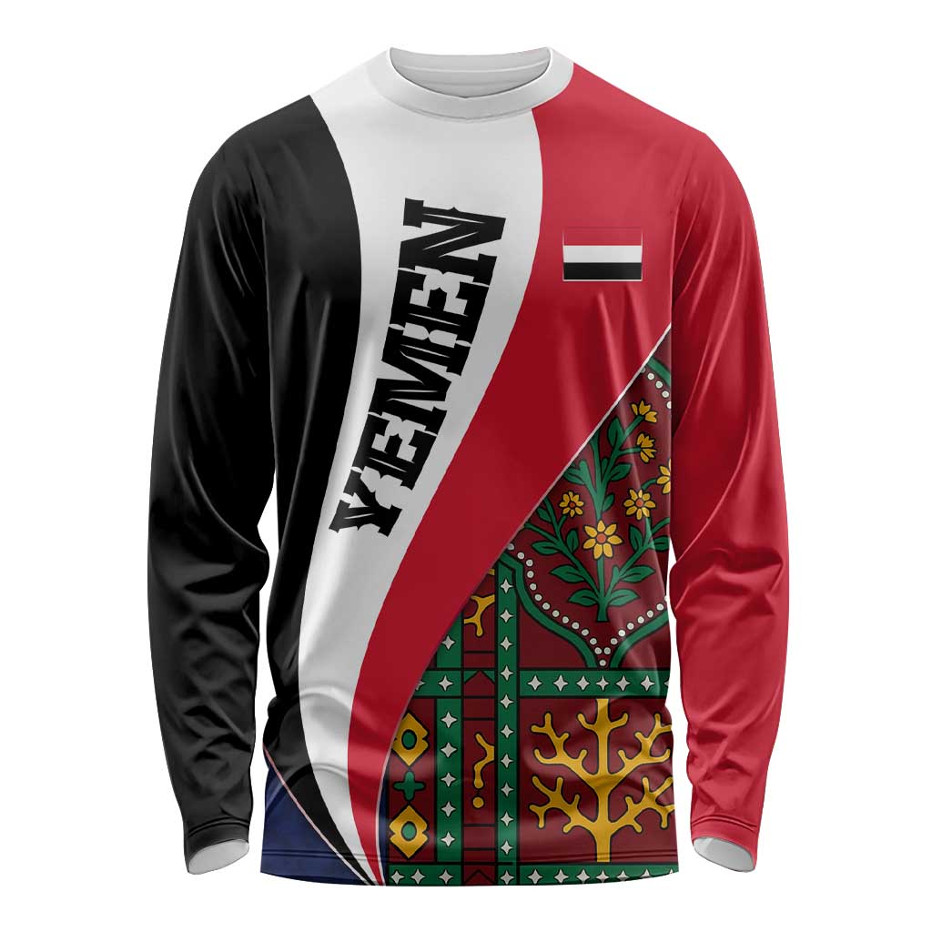 Yemen Heritage Long Sleeve Shirt with Traditional Pattern and Flag Colors