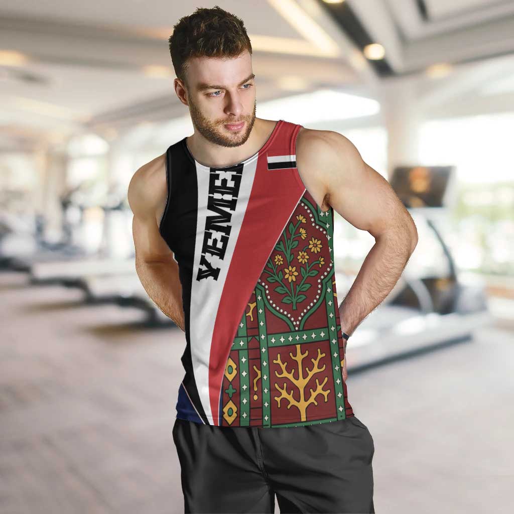 Yemen Heritage Men Tank Top with Traditional Pattern and Flag Colors