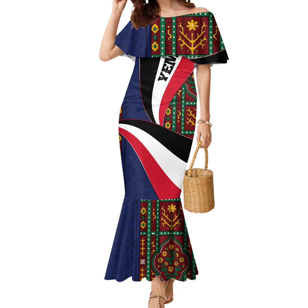 Yemen Heritage Mermaid Dress with Traditional Pattern and Flag Colors
