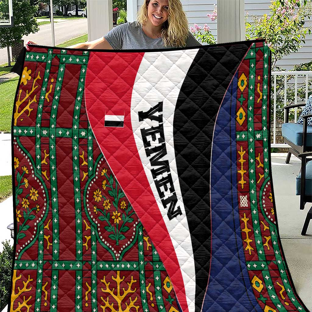 Yemen Heritage Quilt with Traditional Pattern and Flag Colors