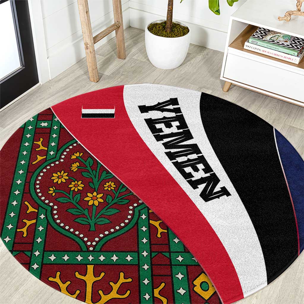Yemen Heritage Round Carpet with Traditional Pattern and Flag Colors