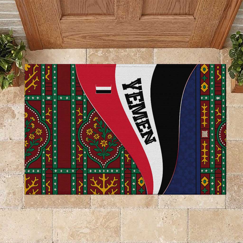 Yemen Heritage Rubber Doormat with Traditional Pattern and Flag Colors