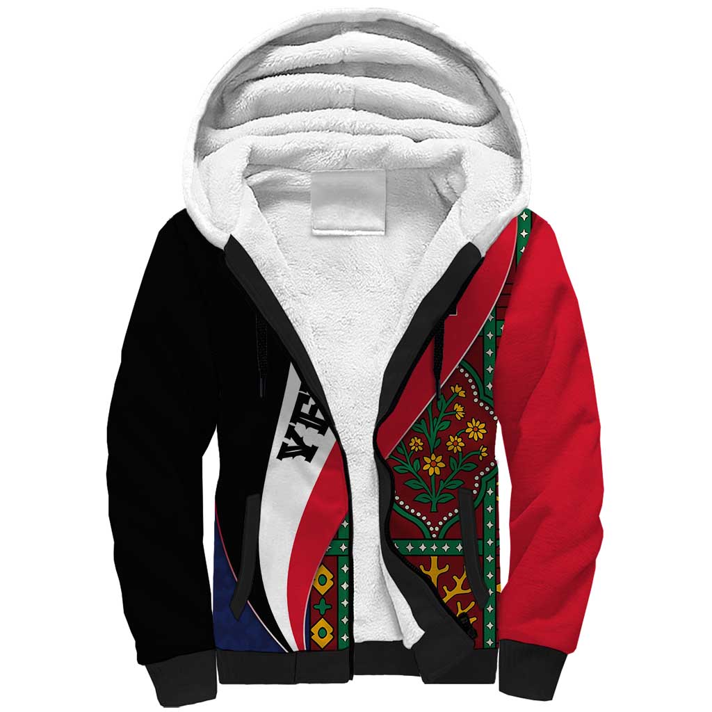 Yemen Heritage Sherpa Hoodie with Traditional Pattern and Flag Colors